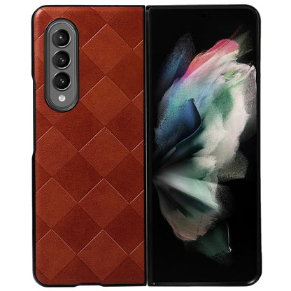 Grid Texture Phone Case for Samsung Galaxy Z Fold3 5G, PU Leather Coated PC + TPU Hybrid Cover Shell