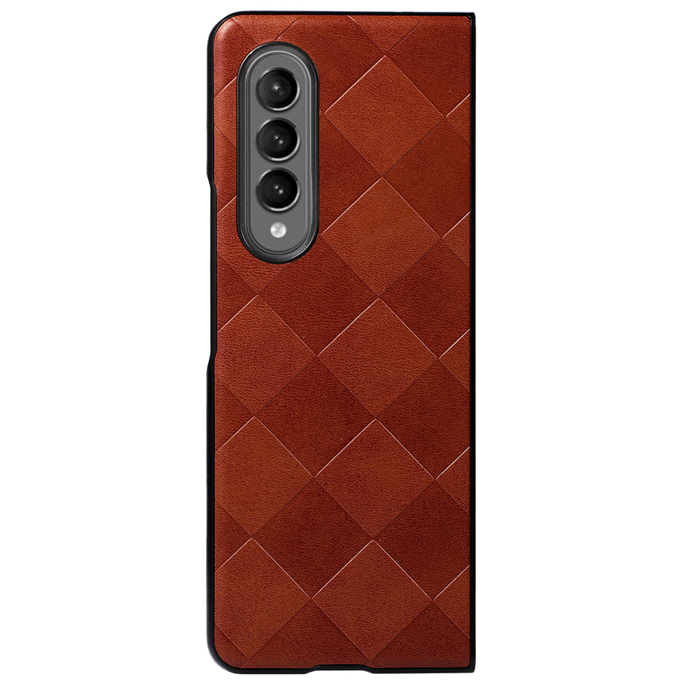 Grid Texture Phone Case for Samsung Galaxy Z Fold3 5G, PU Leather Coated PC + TPU Hybrid Cover Shell