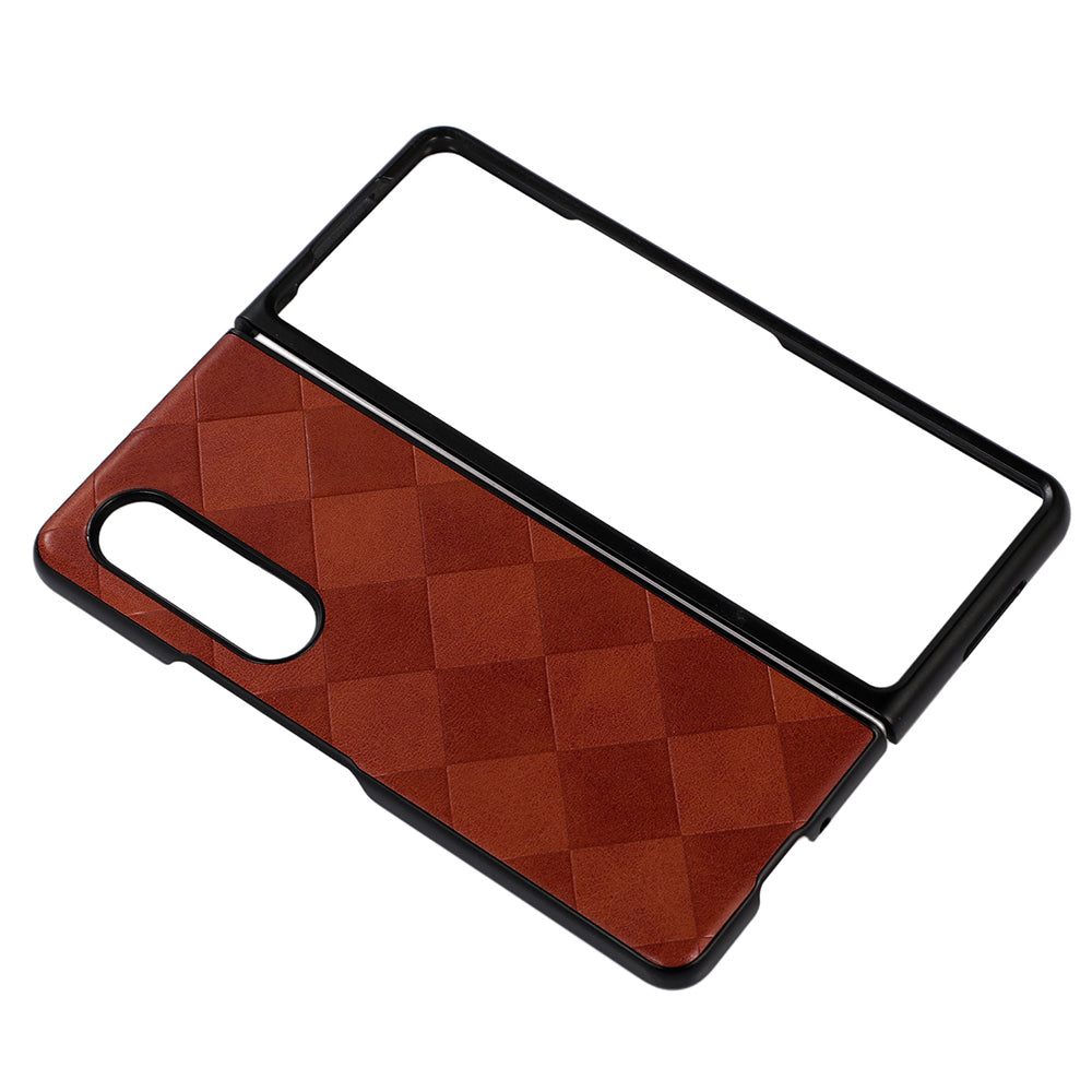Grid Texture Phone Case for Samsung Galaxy Z Fold3 5G, PU Leather Coated PC + TPU Hybrid Cover Shell