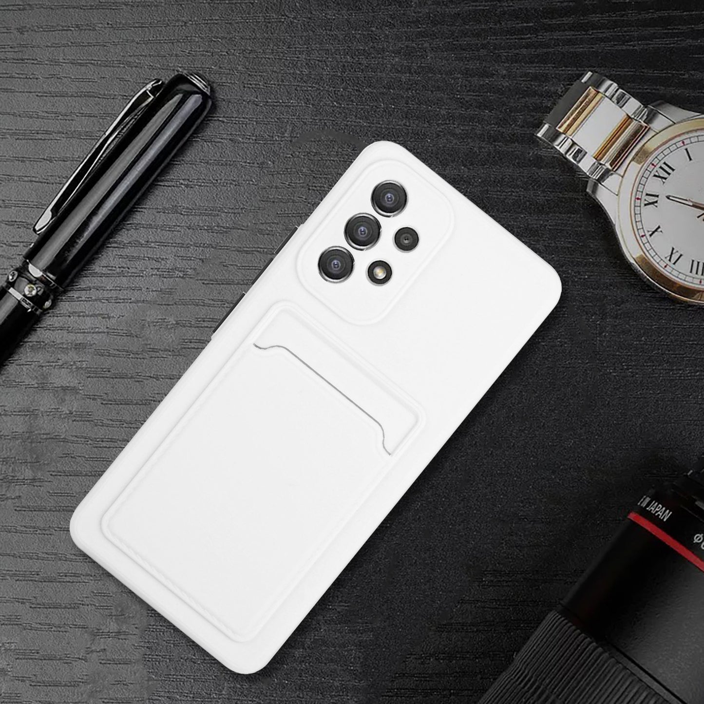 For Samsung Galaxy A53 5G Card Holder Slot Soft TPU Shockproof Anti-Scratch Case Case with Camera Lens Protection