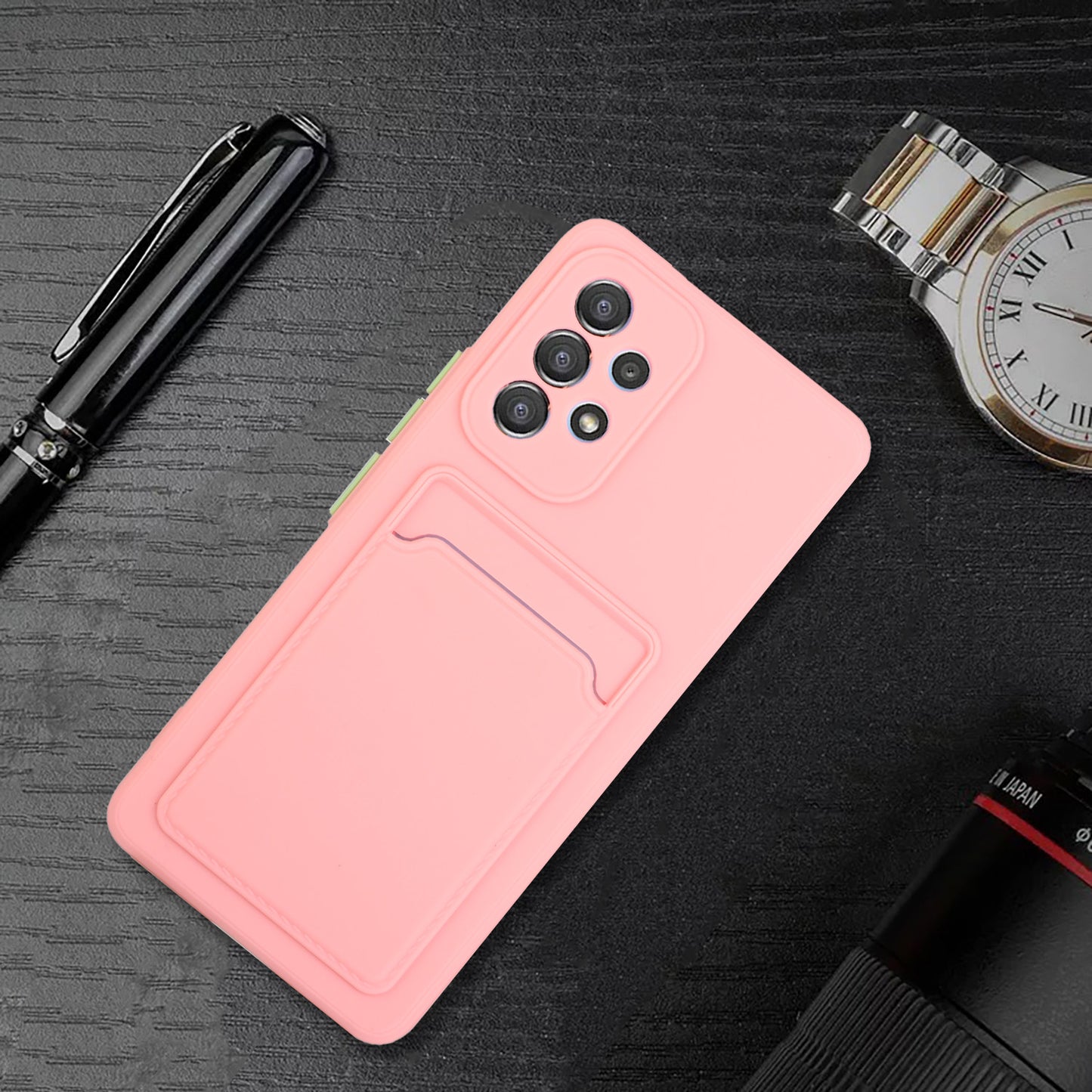 For Samsung Galaxy A53 5G Card Holder Slot Soft TPU Shockproof Anti-Scratch Case Case with Camera Lens Protection