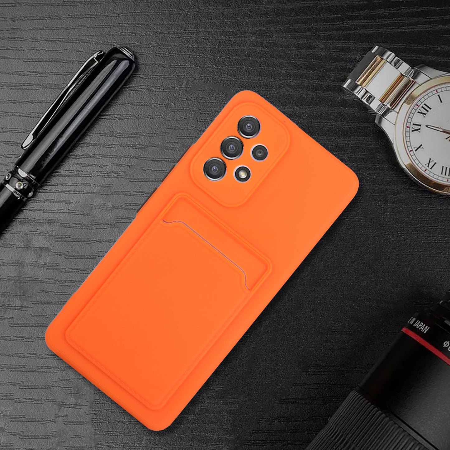 For Samsung Galaxy A53 5G Card Holder Slot Soft TPU Shockproof Anti-Scratch Case Case with Camera Lens Protection