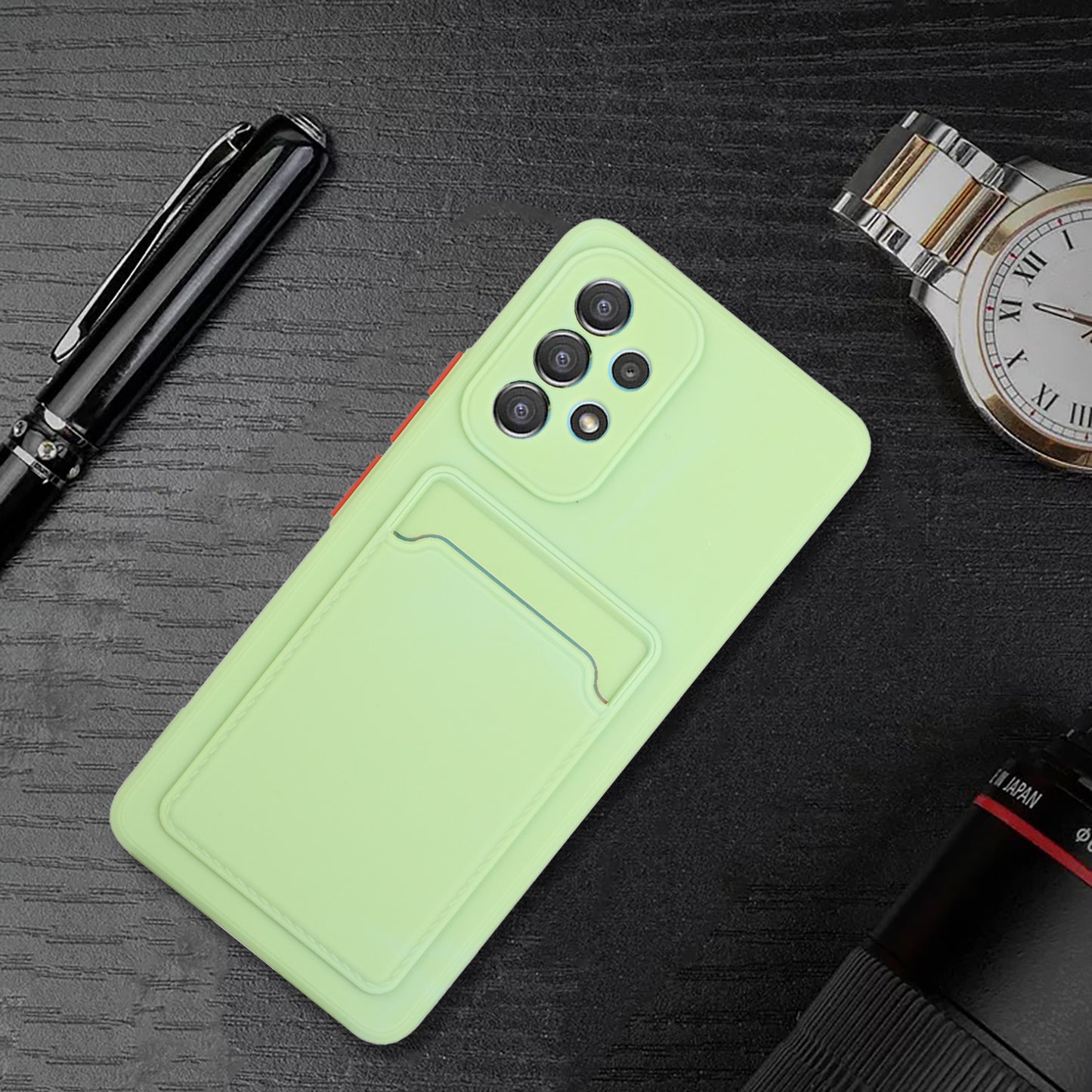 For Samsung Galaxy A53 5G Card Holder Slot Soft TPU Shockproof Anti-Scratch Case Case with Camera Lens Protection
