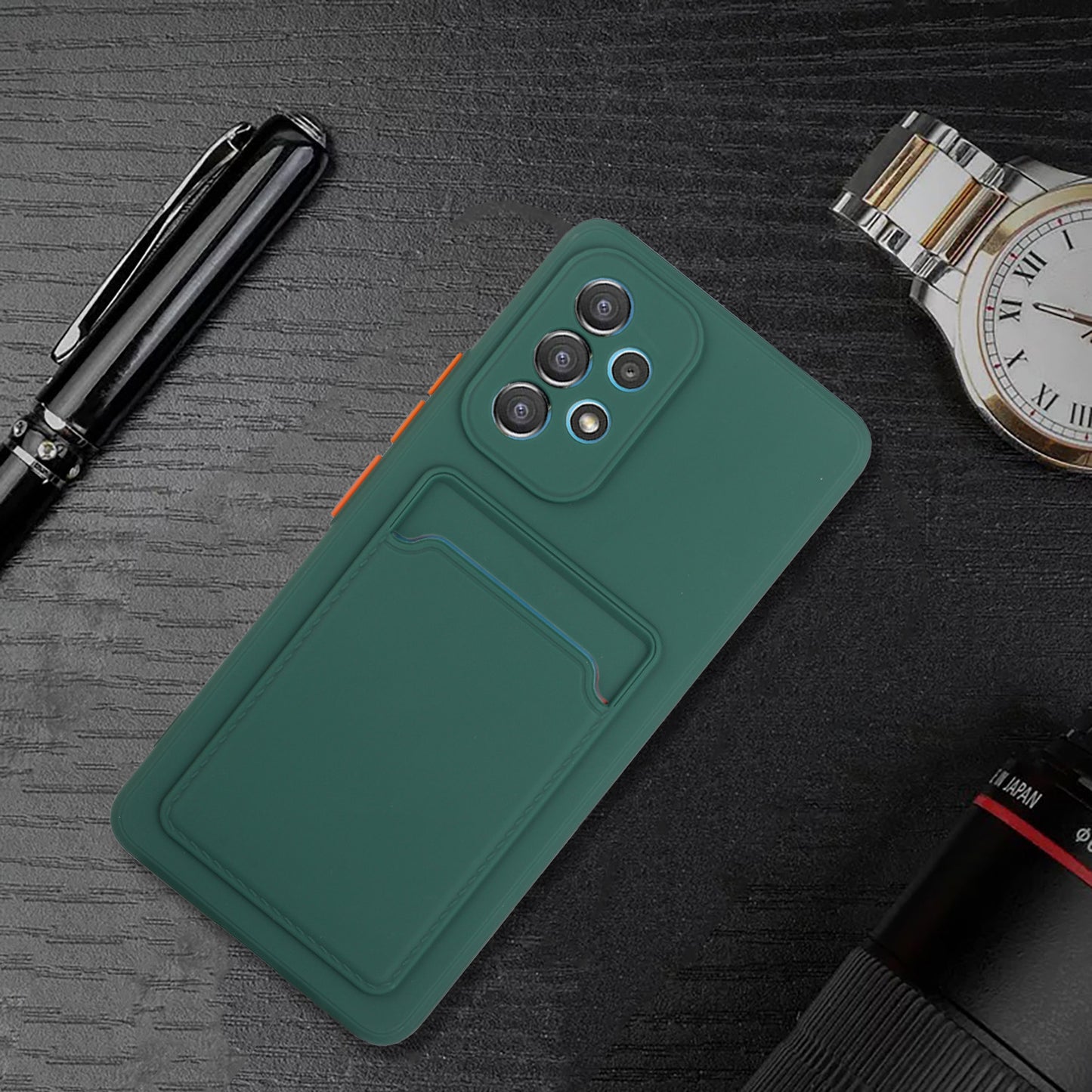 For Samsung Galaxy A53 5G Card Holder Slot Soft TPU Shockproof Anti-Scratch Case Case with Camera Lens Protection