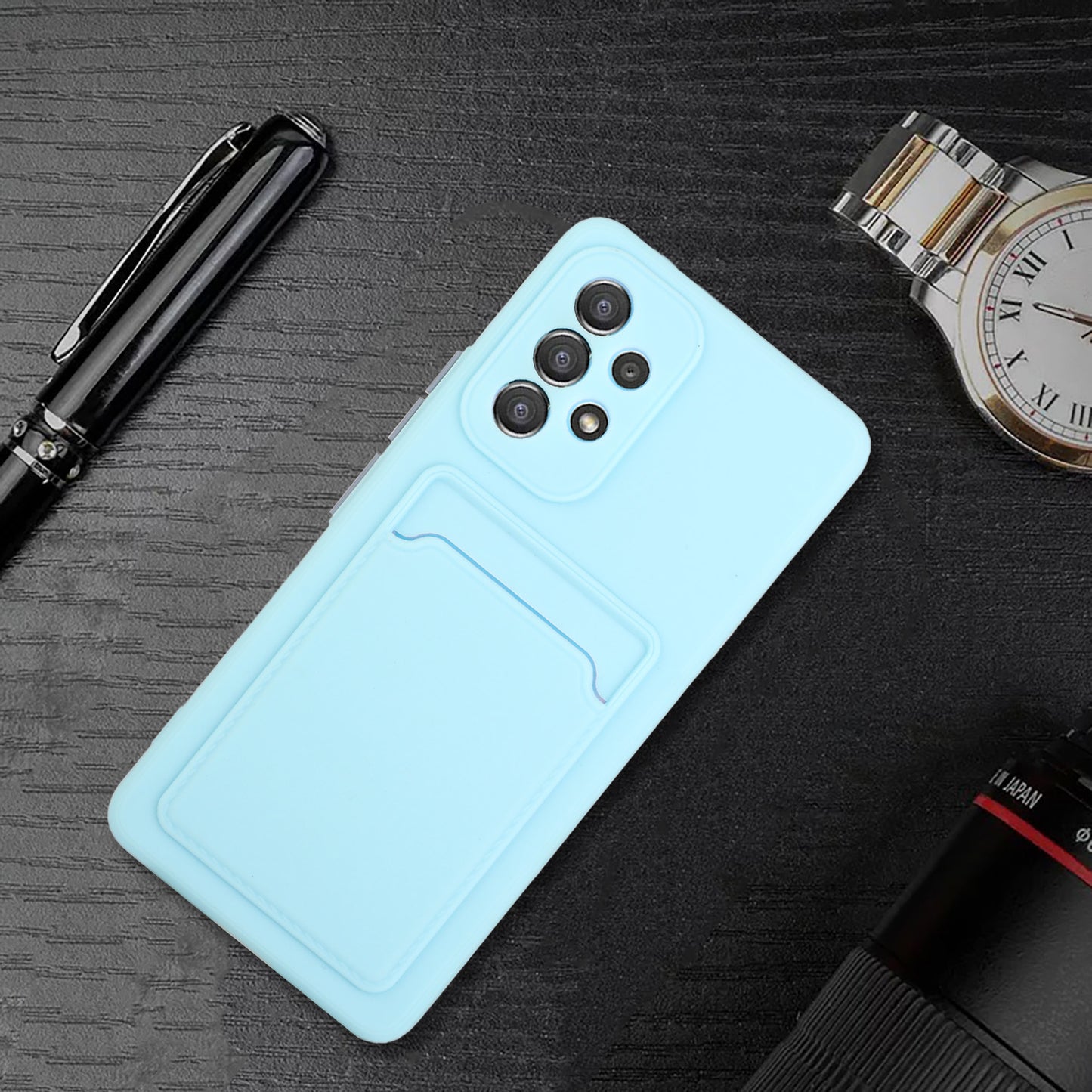 For Samsung Galaxy A53 5G Card Holder Slot Soft TPU Shockproof Anti-Scratch Case Case with Camera Lens Protection