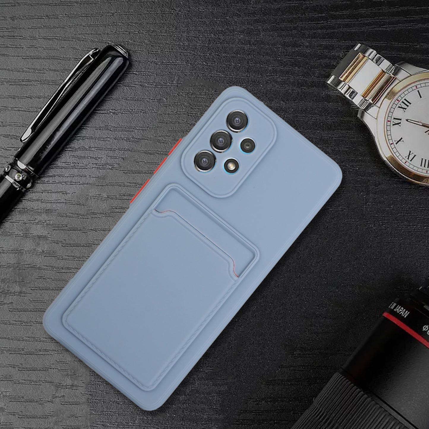 For Samsung Galaxy A53 5G Card Holder Slot Soft TPU Shockproof Anti-Scratch Case Case with Camera Lens Protection