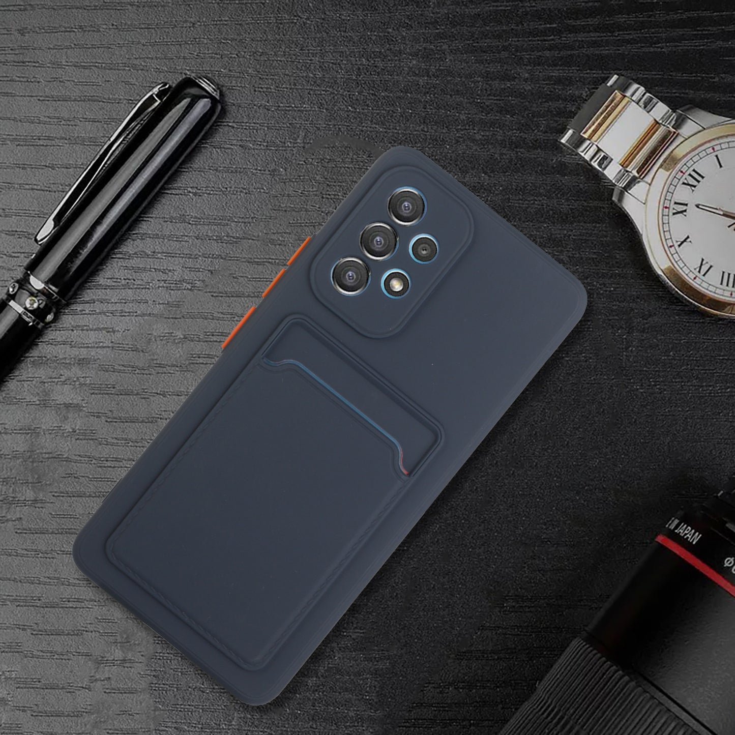For Samsung Galaxy A53 5G Card Holder Slot Soft TPU Shockproof Anti-Scratch Case Case with Camera Lens Protection