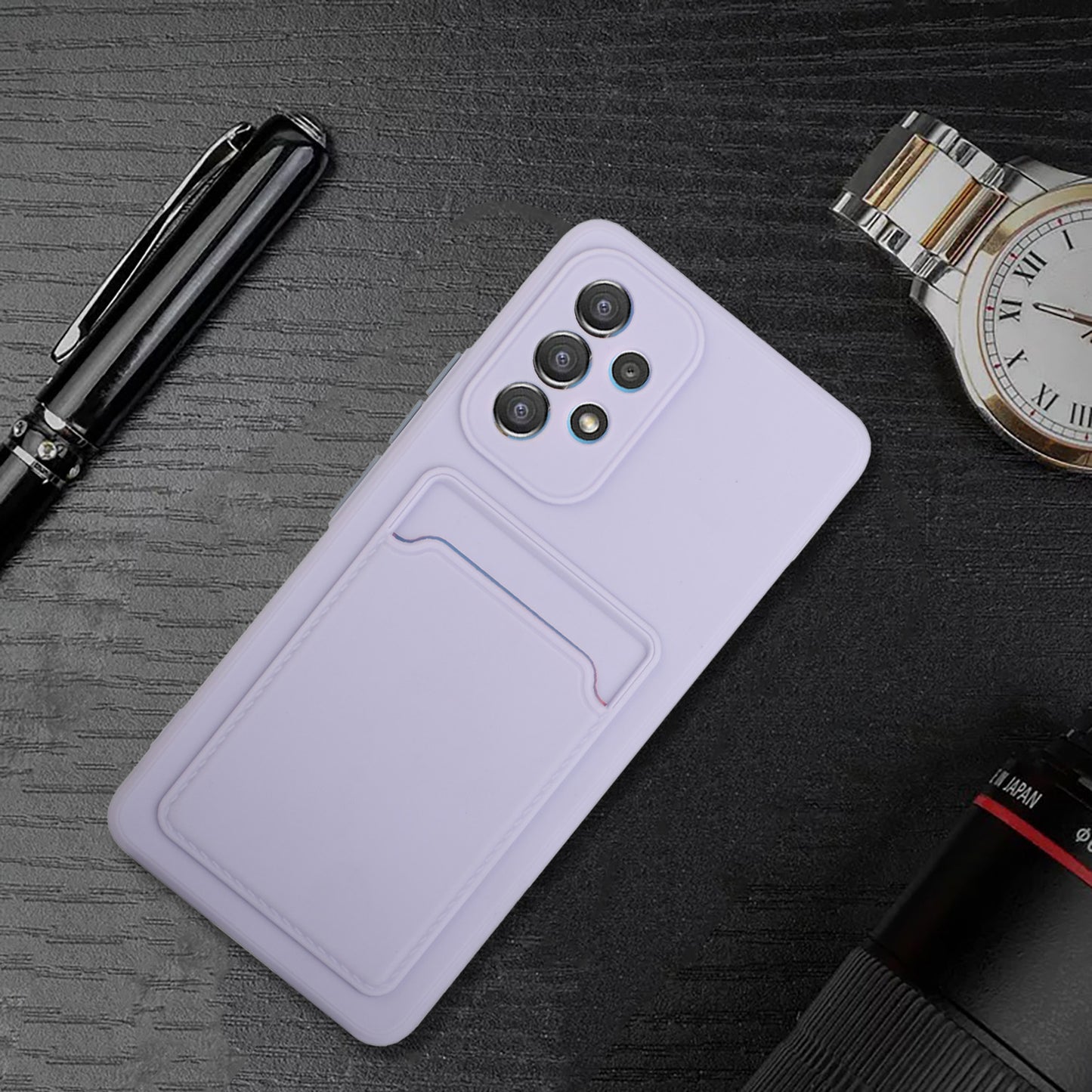 For Samsung Galaxy A53 5G Card Holder Slot Soft TPU Shockproof Anti-Scratch Case Case with Camera Lens Protection
