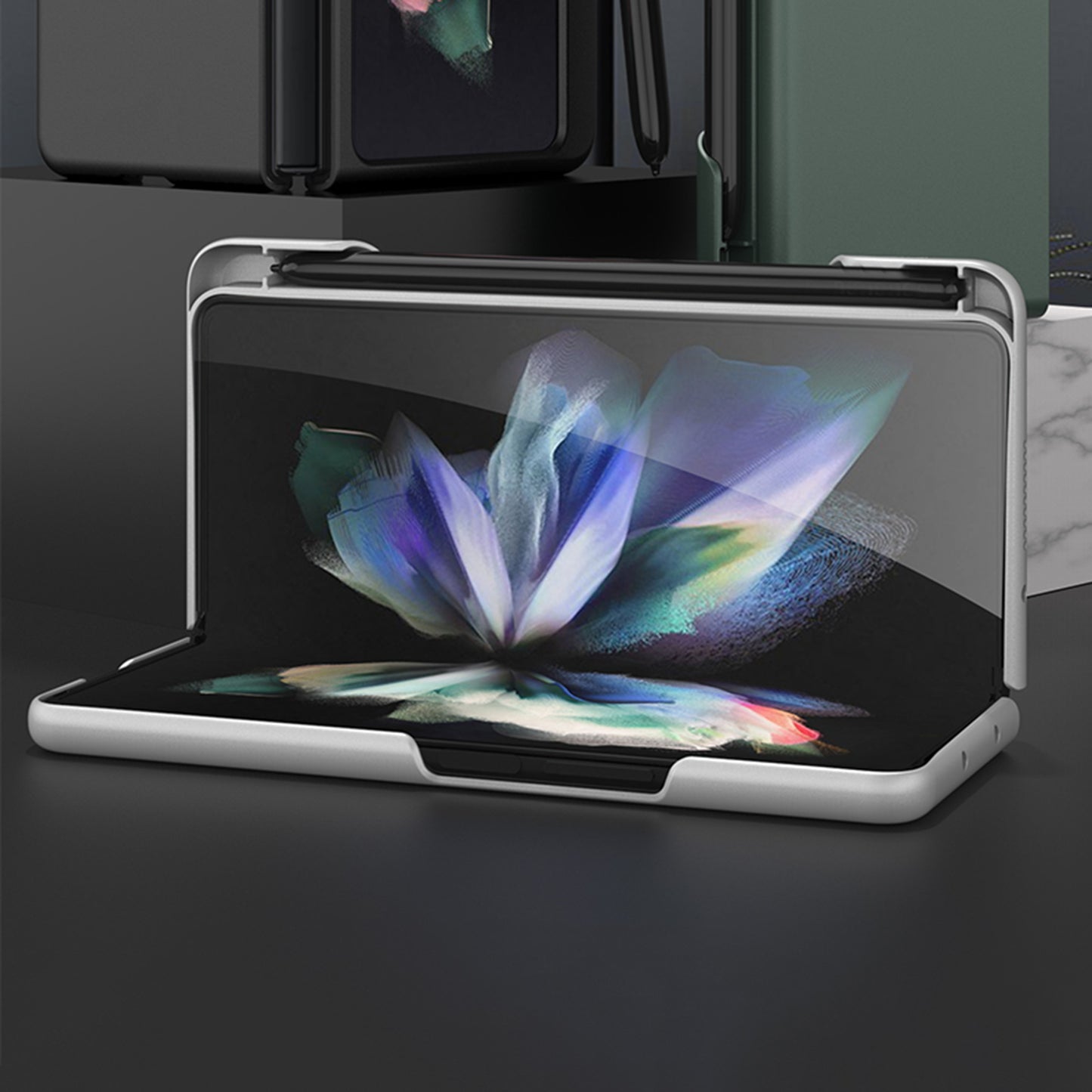 GKK for Samsung Galaxy Z Fold3 5G Hard PC Ultra-slim Case Large Cutouts Shell with Pen Slot