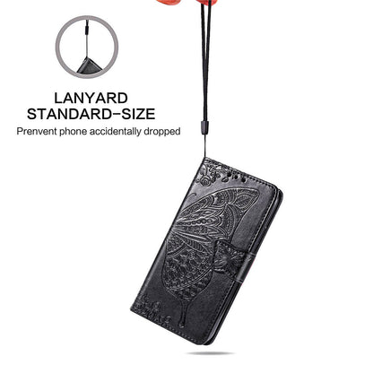 For Samsung Galaxy A13 4G Folding Stand PU Leather Case Imprinted Butterfly Flower Pattern Wallet Style Flip Cover with Strap