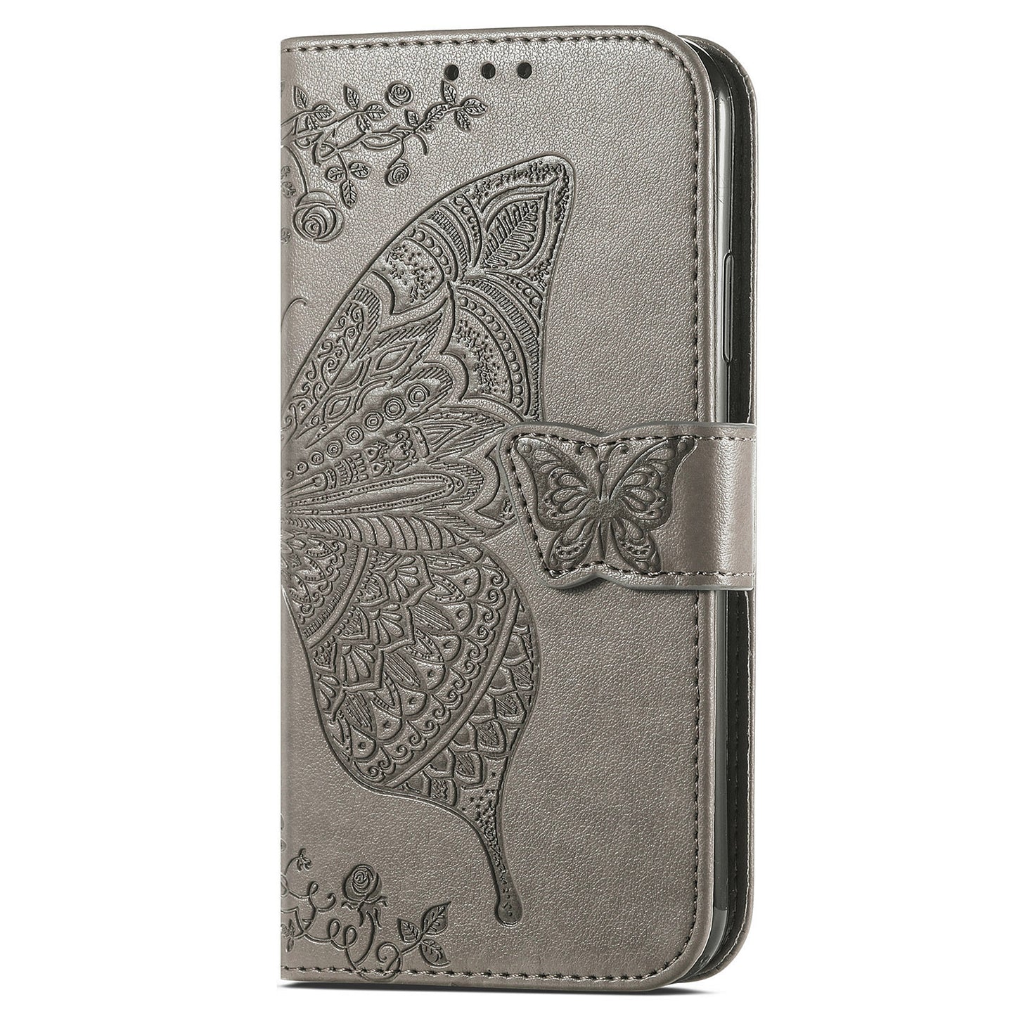 For Samsung Galaxy A13 4G Folding Stand PU Leather Case Imprinted Butterfly Flower Pattern Wallet Style Flip Cover with Strap