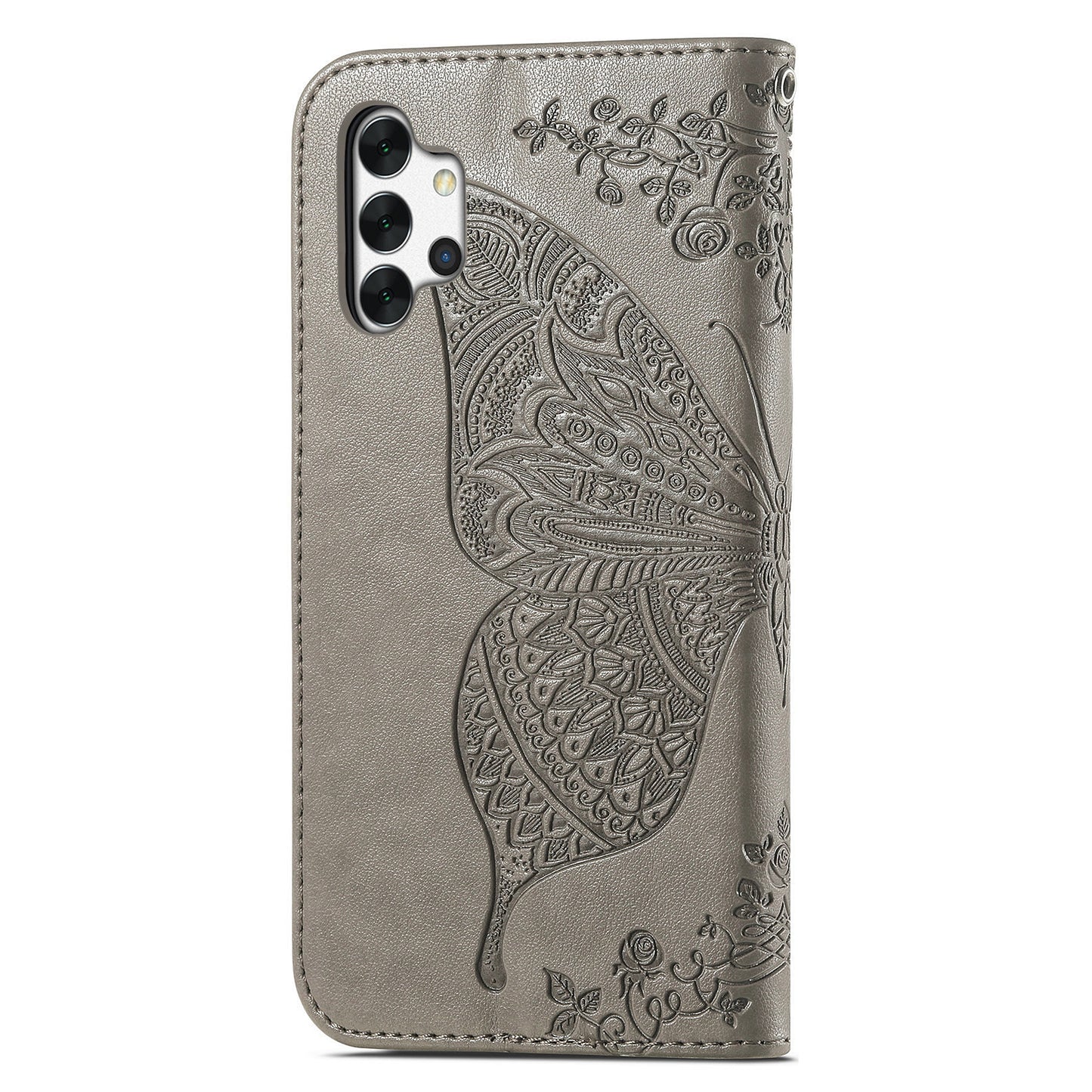 For Samsung Galaxy A13 4G Folding Stand PU Leather Case Imprinted Butterfly Flower Pattern Wallet Style Flip Cover with Strap