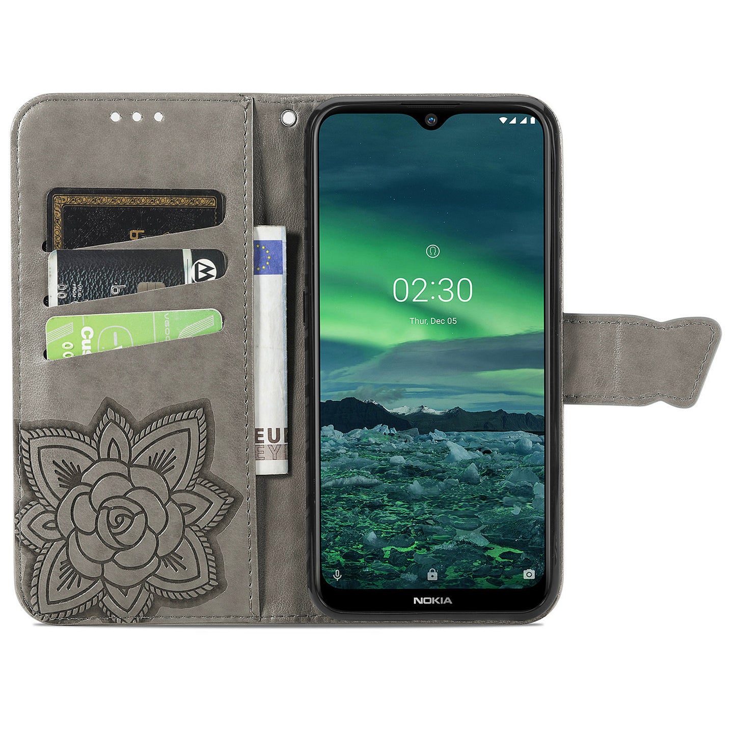 For Samsung Galaxy A13 4G Folding Stand PU Leather Case Imprinted Butterfly Flower Pattern Wallet Style Flip Cover with Strap