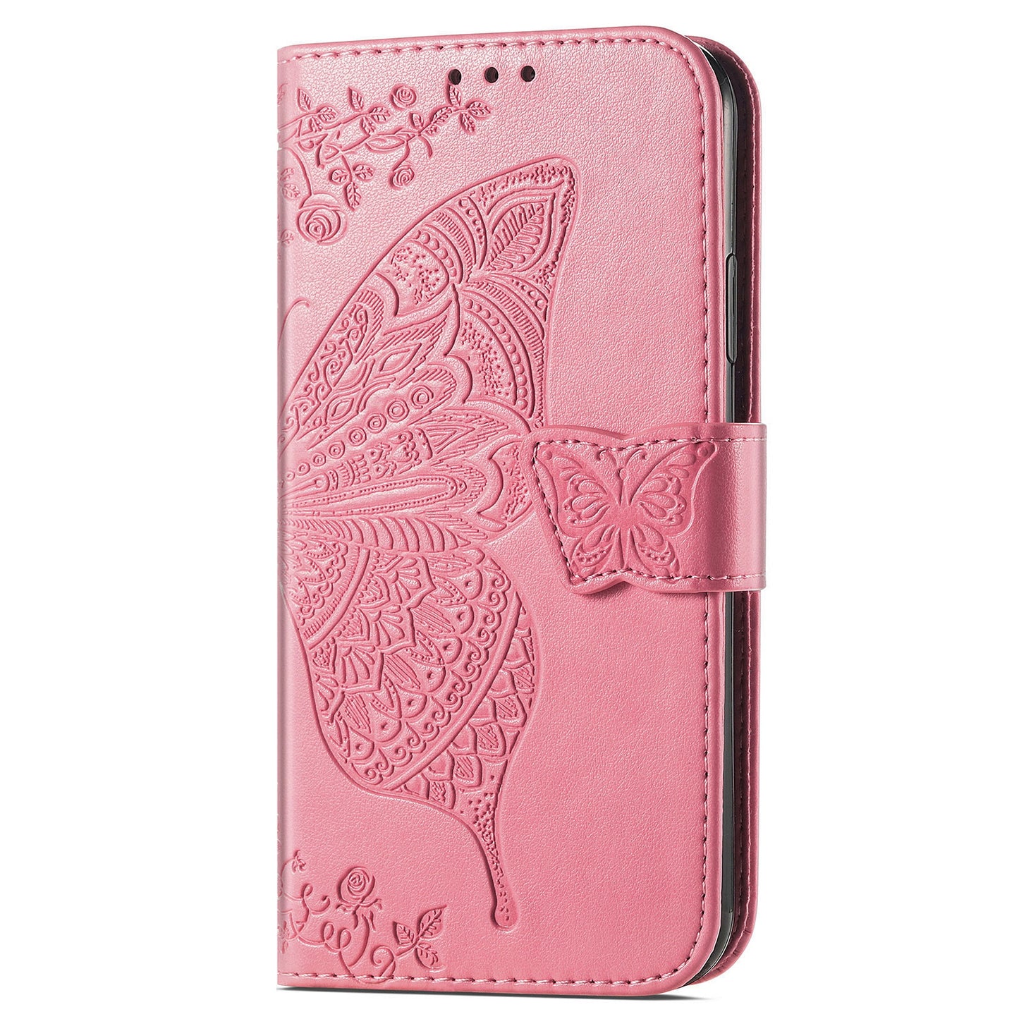 For Samsung Galaxy A13 4G Folding Stand PU Leather Case Imprinted Butterfly Flower Pattern Wallet Style Flip Cover with Strap
