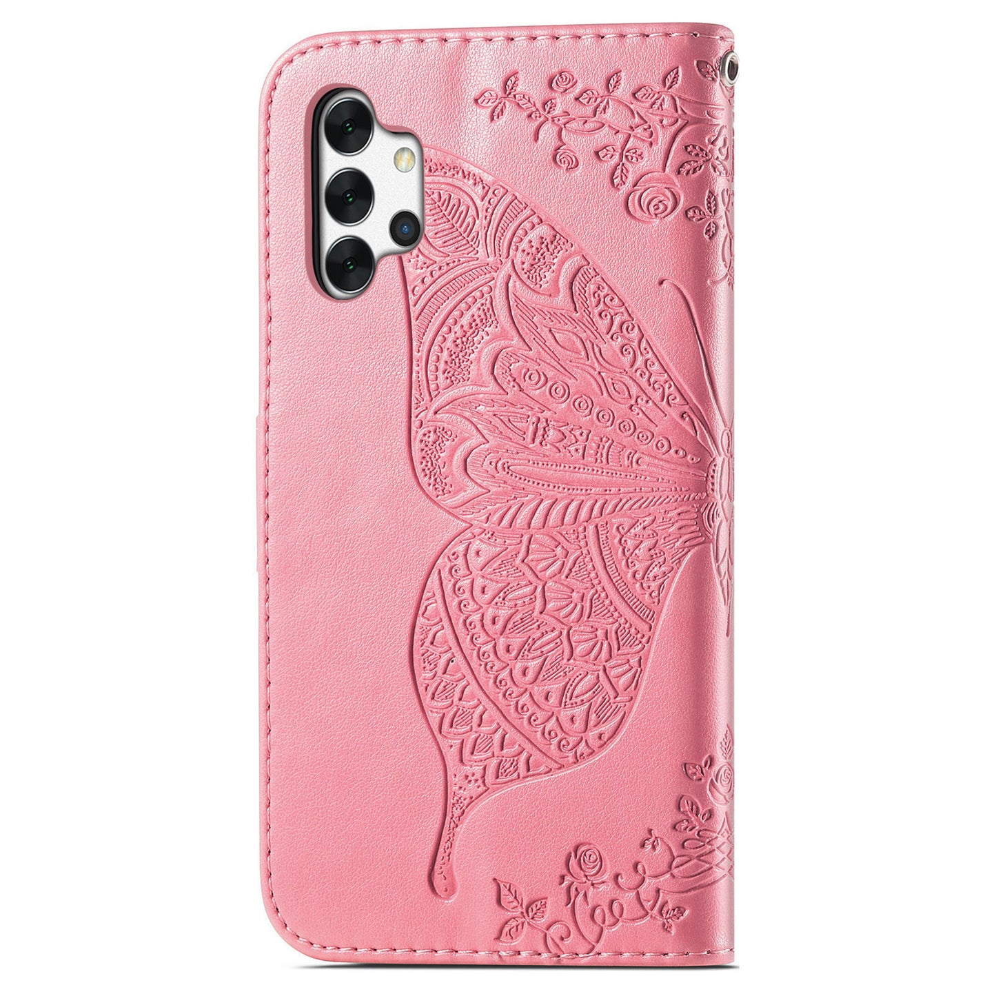 For Samsung Galaxy A13 4G Folding Stand PU Leather Case Imprinted Butterfly Flower Pattern Wallet Style Flip Cover with Strap