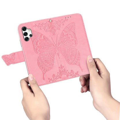 For Samsung Galaxy A13 4G Folding Stand PU Leather Case Imprinted Butterfly Flower Pattern Wallet Style Flip Cover with Strap