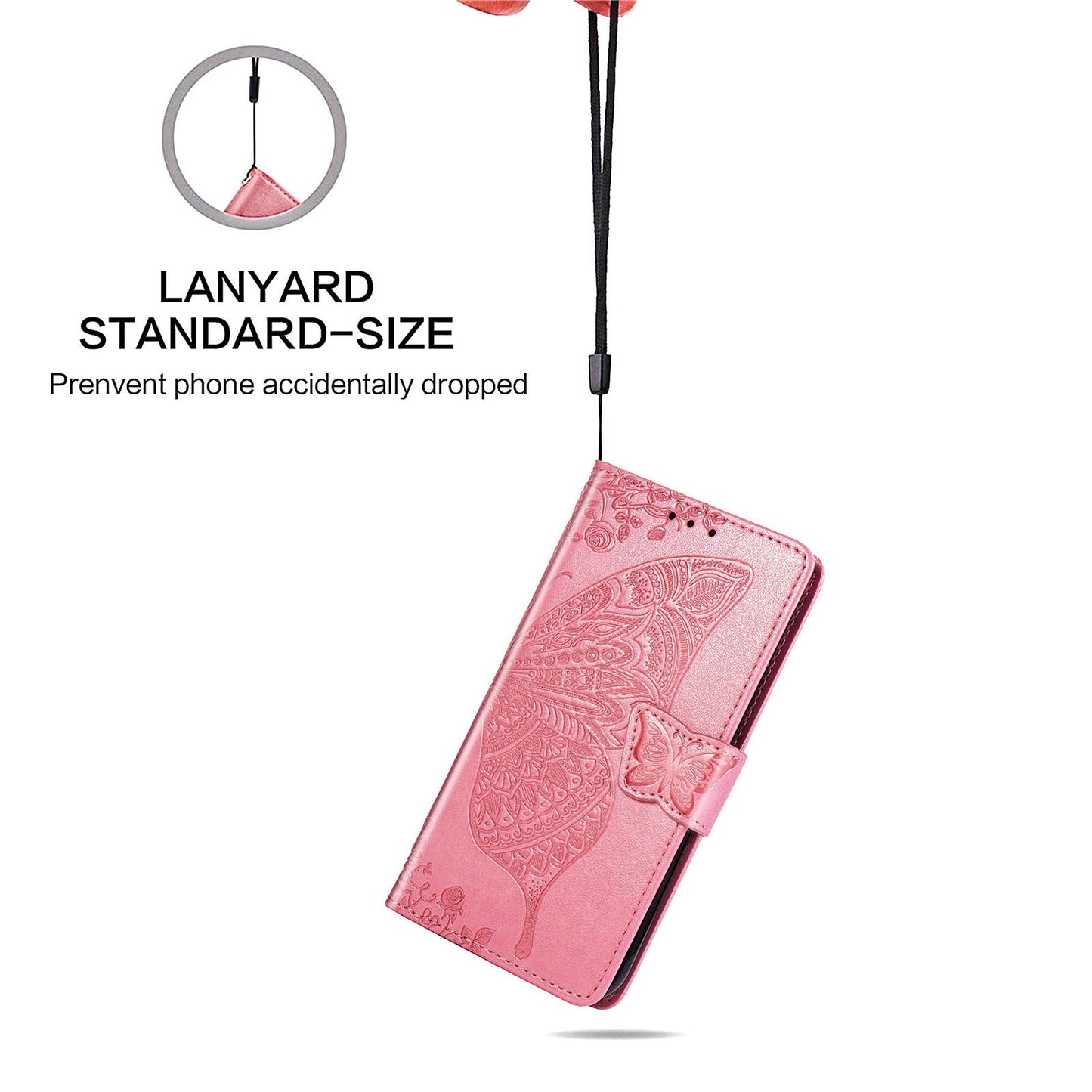 For Samsung Galaxy A13 4G Folding Stand PU Leather Case Imprinted Butterfly Flower Pattern Wallet Style Flip Cover with Strap