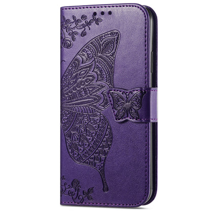 For Samsung Galaxy A13 4G Folding Stand PU Leather Case Imprinted Butterfly Flower Pattern Wallet Style Flip Cover with Strap
