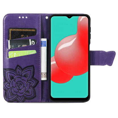 For Samsung Galaxy A13 4G Folding Stand PU Leather Case Imprinted Butterfly Flower Pattern Wallet Style Flip Cover with Strap