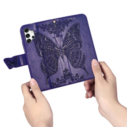 For Samsung Galaxy A13 4G Folding Stand PU Leather Case Imprinted Butterfly Flower Pattern Wallet Style Flip Cover with Strap