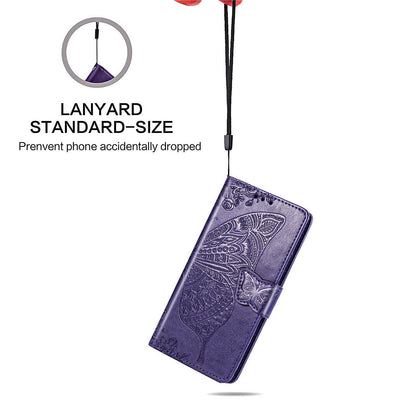 For Samsung Galaxy A13 4G Folding Stand PU Leather Case Imprinted Butterfly Flower Pattern Wallet Style Flip Cover with Strap