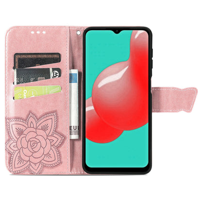 For Samsung Galaxy A13 4G Folding Stand PU Leather Case Imprinted Butterfly Flower Pattern Wallet Style Flip Cover with Strap