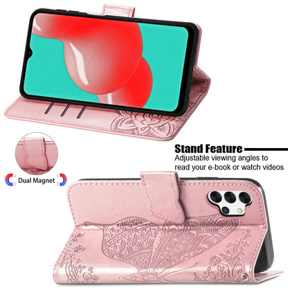 For Samsung Galaxy A13 4G Folding Stand PU Leather Case Imprinted Butterfly Flower Pattern Wallet Style Flip Cover with Strap