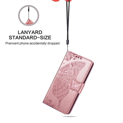 For Samsung Galaxy A13 4G Folding Stand PU Leather Case Imprinted Butterfly Flower Pattern Wallet Style Flip Cover with Strap