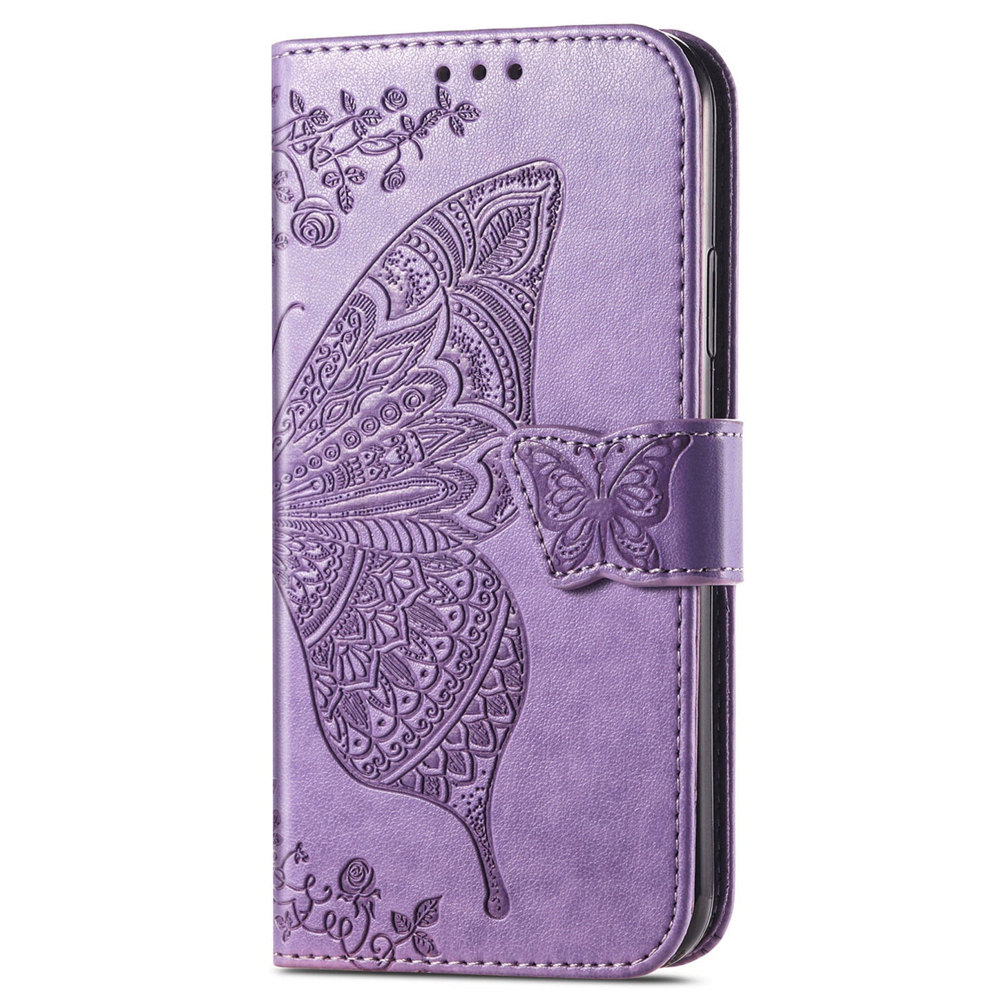 For Samsung Galaxy A13 4G Folding Stand PU Leather Case Imprinted Butterfly Flower Pattern Wallet Style Flip Cover with Strap