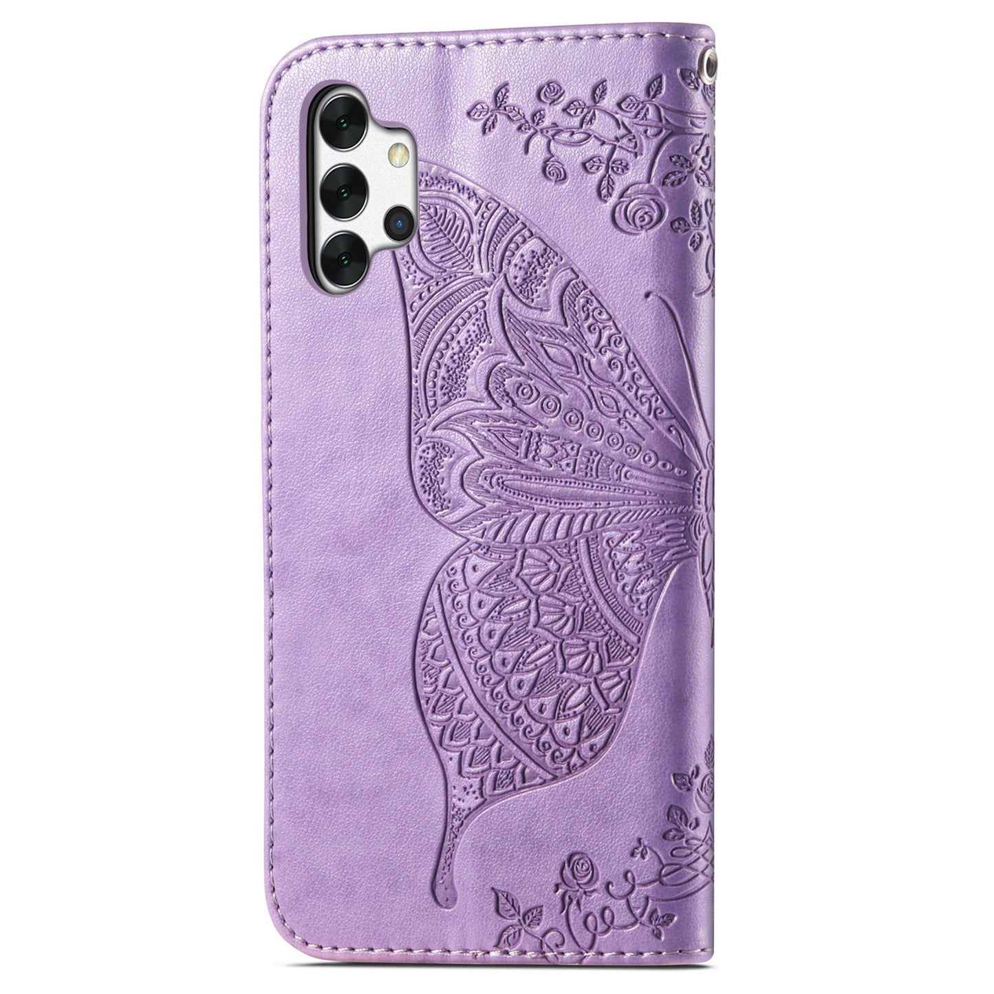 For Samsung Galaxy A13 4G Folding Stand PU Leather Case Imprinted Butterfly Flower Pattern Wallet Style Flip Cover with Strap