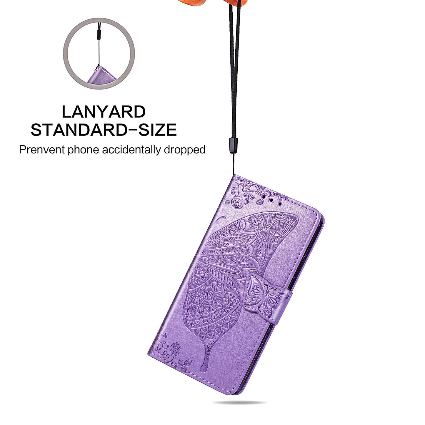 For Samsung Galaxy A13 4G Folding Stand PU Leather Case Imprinted Butterfly Flower Pattern Wallet Style Flip Cover with Strap