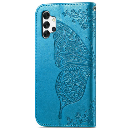 For Samsung Galaxy A13 4G Folding Stand PU Leather Case Imprinted Butterfly Flower Pattern Wallet Style Flip Cover with Strap