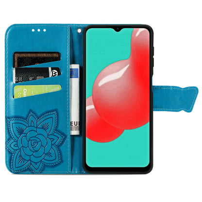 For Samsung Galaxy A13 4G Folding Stand PU Leather Case Imprinted Butterfly Flower Pattern Wallet Style Flip Cover with Strap