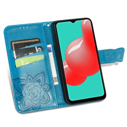 For Samsung Galaxy A13 4G Folding Stand PU Leather Case Imprinted Butterfly Flower Pattern Wallet Style Flip Cover with Strap