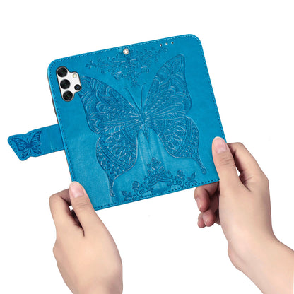 For Samsung Galaxy A13 4G Folding Stand PU Leather Case Imprinted Butterfly Flower Pattern Wallet Style Flip Cover with Strap
