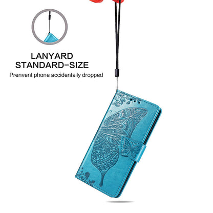 For Samsung Galaxy A13 4G Folding Stand PU Leather Case Imprinted Butterfly Flower Pattern Wallet Style Flip Cover with Strap