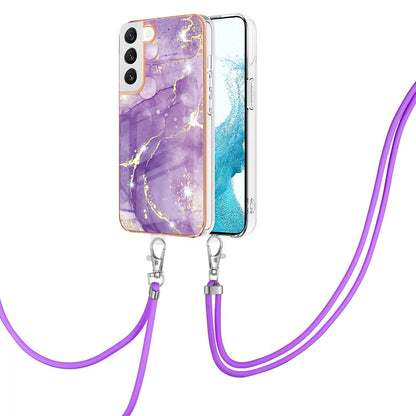 YB IMD Series-9 Soft TPU Phone Case for Samsung Galaxy S22 5G, Marble Pattern IMD Electroplating Ultra-thin Cover with Lanyard