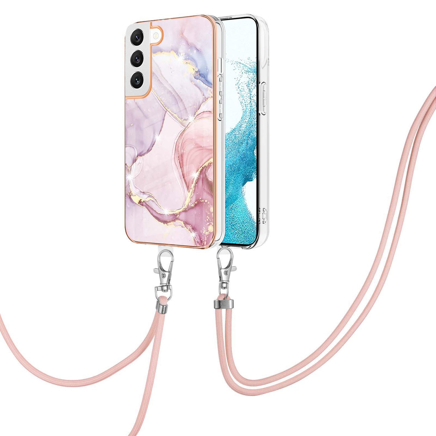 YB IMD Series-9 Soft TPU Phone Case for Samsung Galaxy S22 5G, Marble Pattern IMD Electroplating Ultra-thin Cover with Lanyard