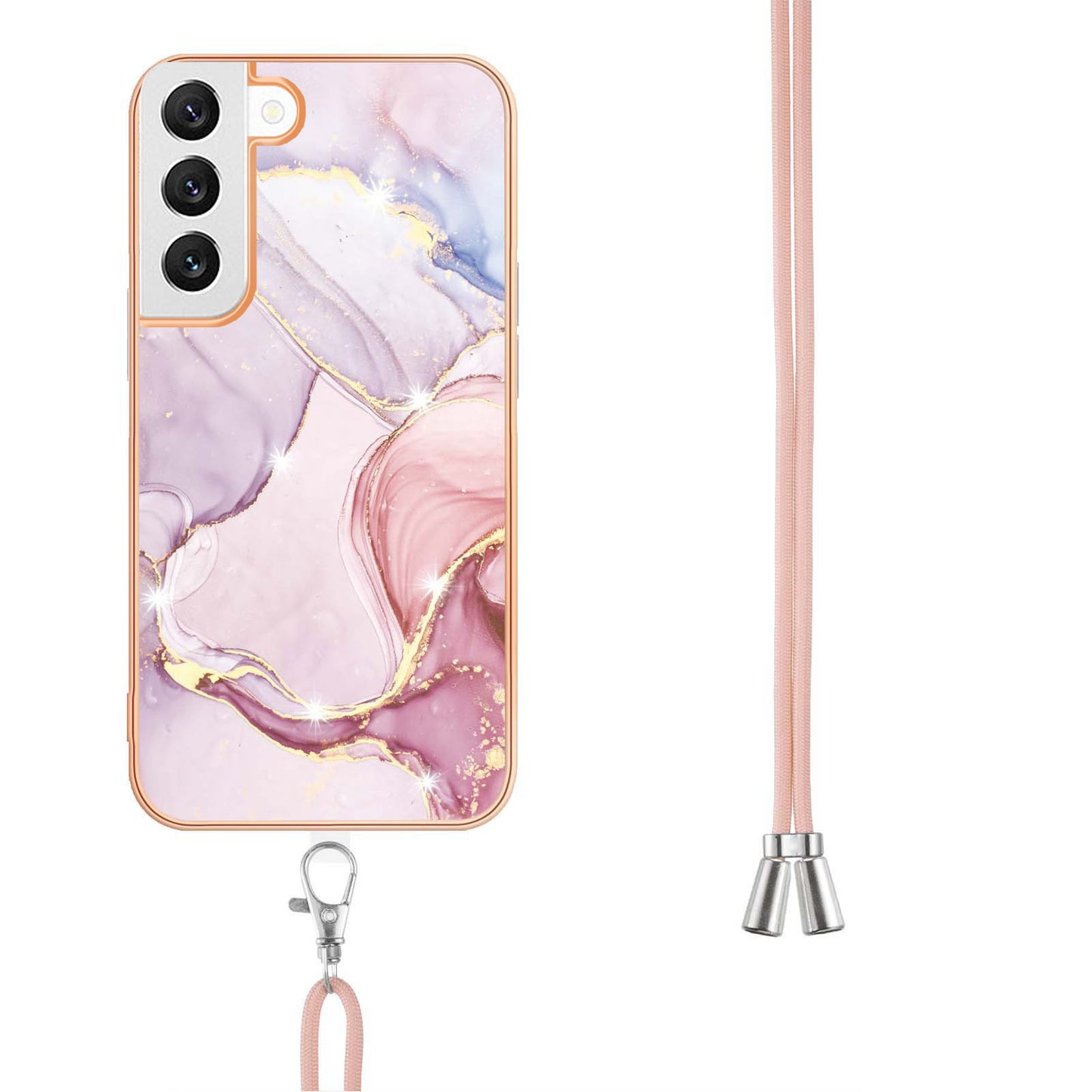 YB IMD Series-9 Soft TPU Phone Case for Samsung Galaxy S22 5G, Marble Pattern IMD Electroplating Ultra-thin Cover with Lanyard