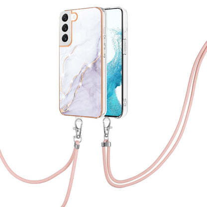 YB IMD Series-9 Soft TPU Phone Case for Samsung Galaxy S22 5G, Marble Pattern IMD Electroplating Ultra-thin Cover with Lanyard