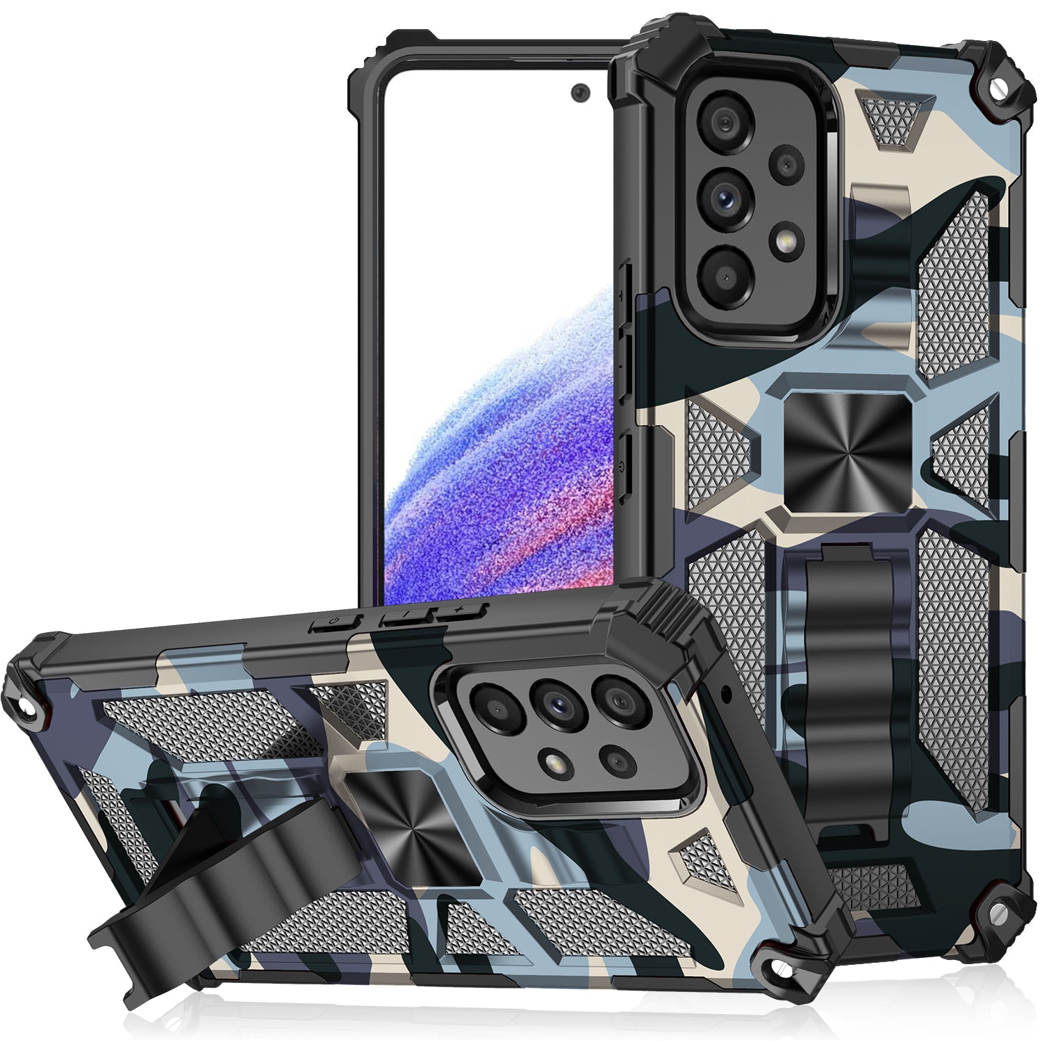 Slim Phone Case for Samsung Galaxy A53 5G Military Grade Armor Hybrid PC+TPU Shockproof Camouflage Cover with Kickstand