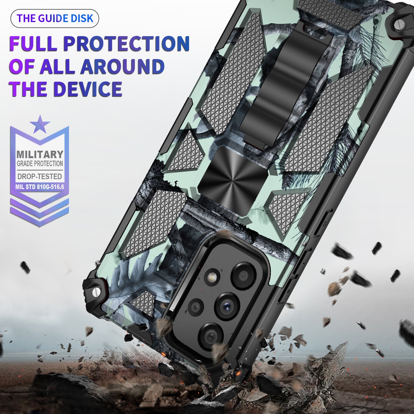 Slim Phone Case for Samsung Galaxy A53 5G Military Grade Armor Hybrid PC+TPU Shockproof Camouflage Cover with Kickstand