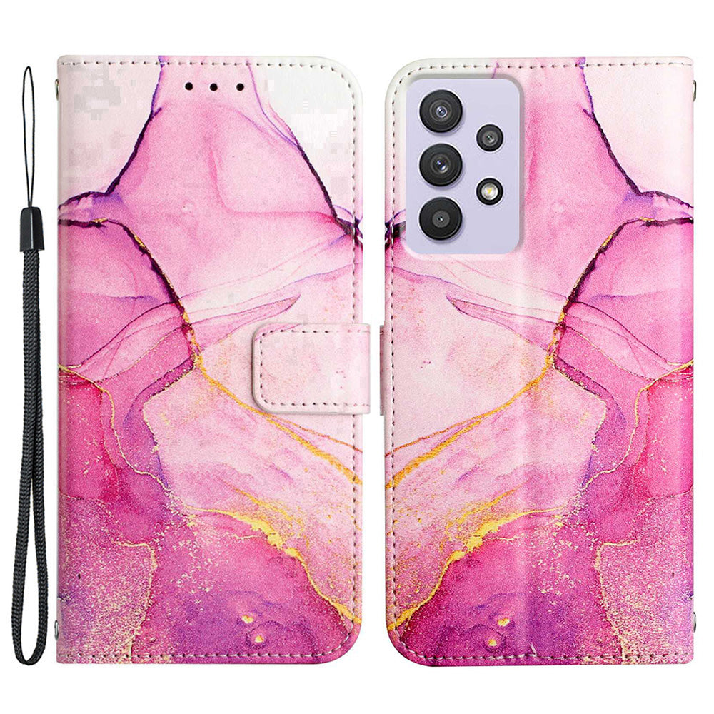 YB Pattern Printing Leather Series-5 for Samsung Galaxy A52 4G/5G/A52s 5G Wallet Marble Pattern Scratch-resistant Stand Phone Shell