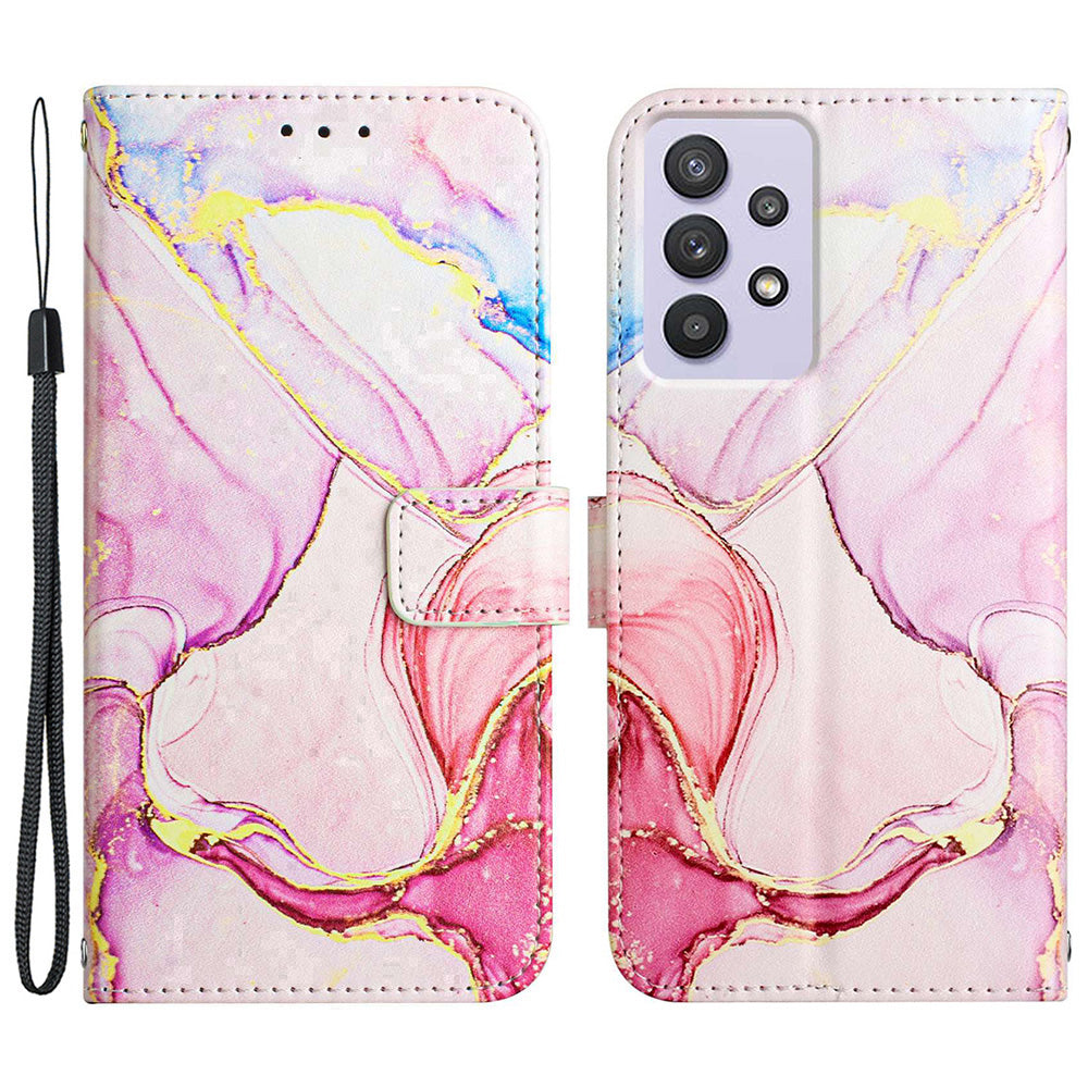YB Pattern Printing Leather Series-5 for Samsung Galaxy A52 4G/5G/A52s 5G Wallet Marble Pattern Scratch-resistant Stand Phone Shell
