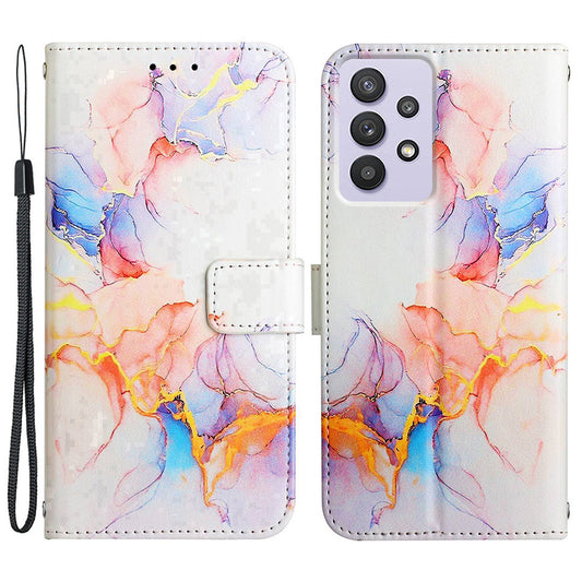 YB Pattern Printing Leather Series-5 for Samsung Galaxy A52 4G/5G/A52s 5G Wallet Marble Pattern Scratch-resistant Stand Phone Shell