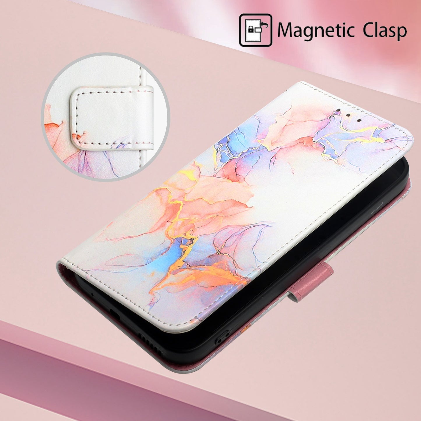YB Pattern Printing Leather Series-5 for Samsung Galaxy A52 4G/5G/A52s 5G Wallet Marble Pattern Scratch-resistant Stand Phone Shell