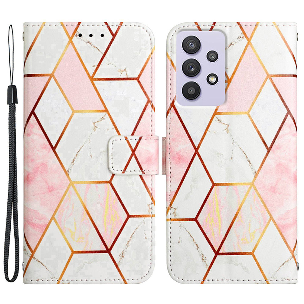 YB Pattern Printing Leather Series-5 for Samsung Galaxy A52 4G/5G/A52s 5G Wallet Marble Pattern Scratch-resistant Stand Phone Shell
