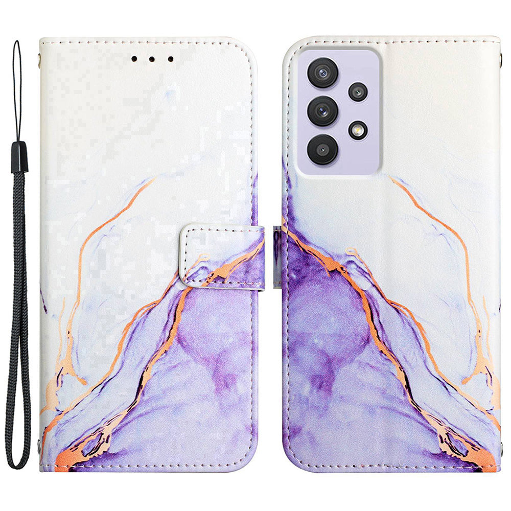 YB Pattern Printing Leather Series-5 for Samsung Galaxy A52 4G/5G/A52s 5G Wallet Marble Pattern Scratch-resistant Stand Phone Shell