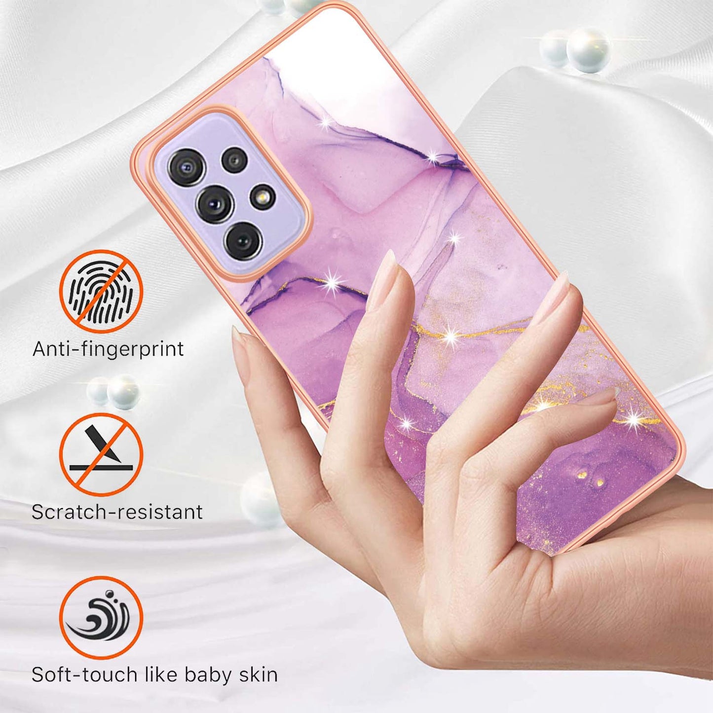 YB IMD Series-2 Phone Case for Samsung Galaxy A23 4G (165.4 x 76.9 x 8.4mm), Scratch Proof Electroplating Frame IMD Marble Pattern TPU Cover