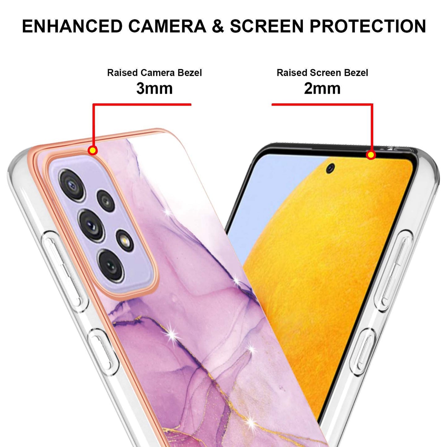 YB IMD Series-2 Phone Case for Samsung Galaxy A23 4G (165.4 x 76.9 x 8.4mm), Scratch Proof Electroplating Frame IMD Marble Pattern TPU Cover